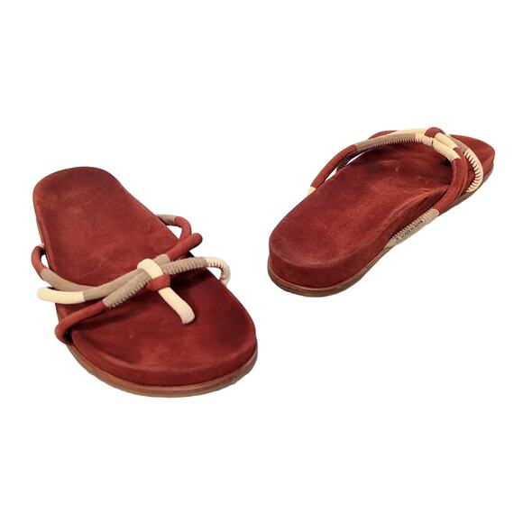Ulla Johnson Tan Rust Color Adria Tricolor Suede Thong Sandals Knot Detail - Picture 1 of 10